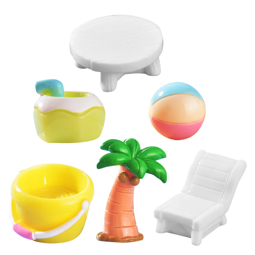 6 uds Micro adornos de resina de playa de verano Mini decoraciones costeras pequeño paisaje oceánico decoración del hogar accesorios de escena decoración de playa