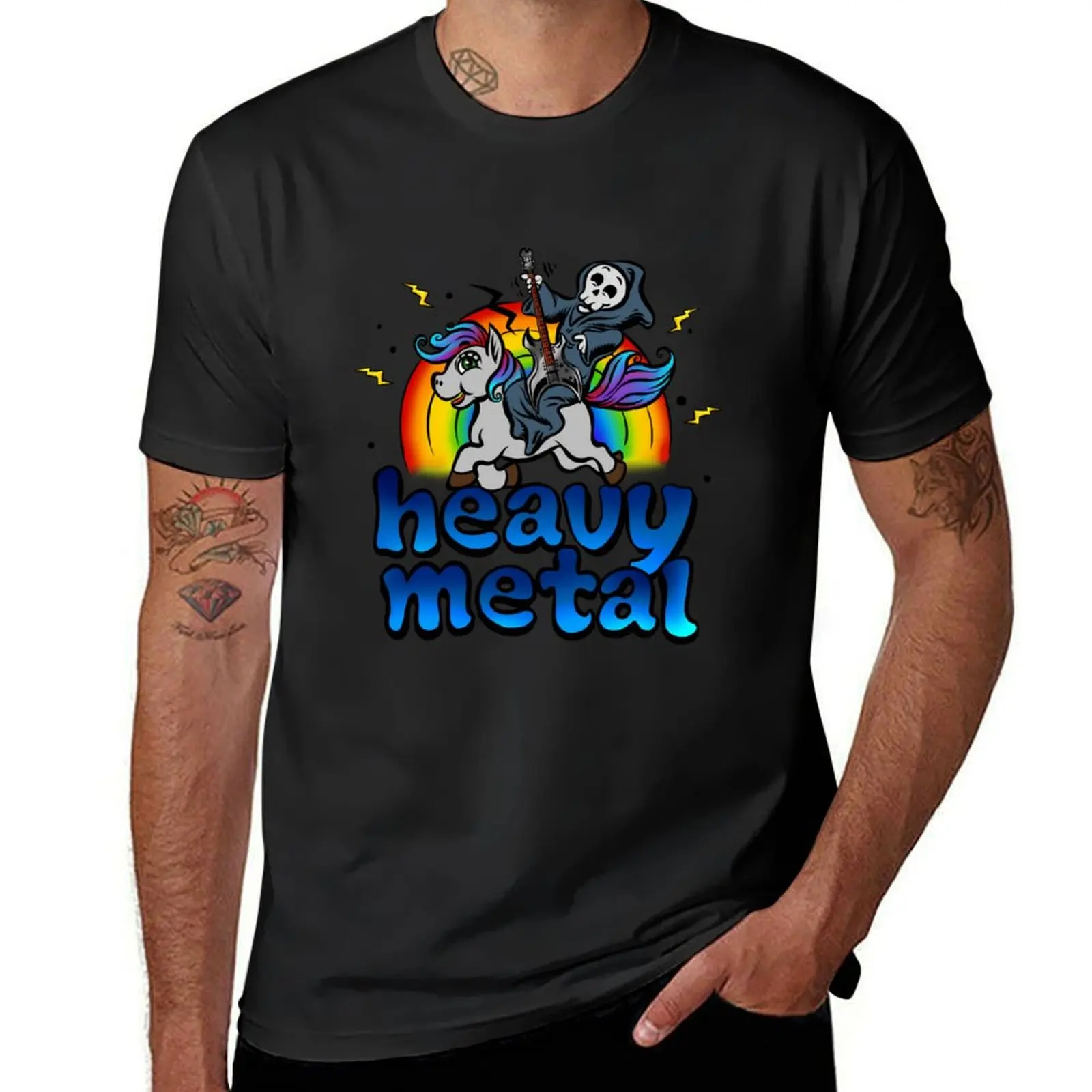 

Heavy Metal Music Unicorn Pony Rainbow Pink Fan T-Shirt new edition funnys for a boy Men's t shirts