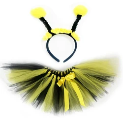 Honeybee Tutu Skirt Outfit for Birthday Halloween Costumes with Headband Bee Tulle Skirts Set