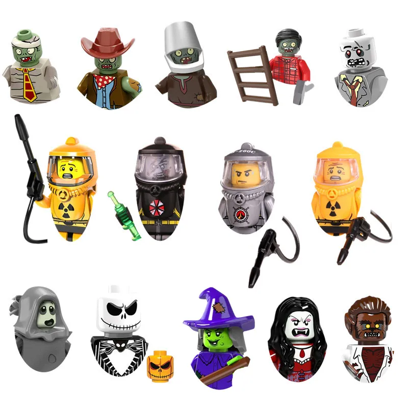 MOC City Halloween Zombie Walking Figure Building Blocks Soldiers Bricks Criminal Tombstones Weapons Kid Gifts Toys