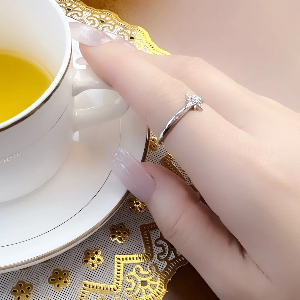 Fascinates Stern-Ring im Europa-Stil, brandneuer glamouröser feiner Schmuck für Damen, Frühling, 925er Sterlingsilber, trendiges Geschenk – Detail 7