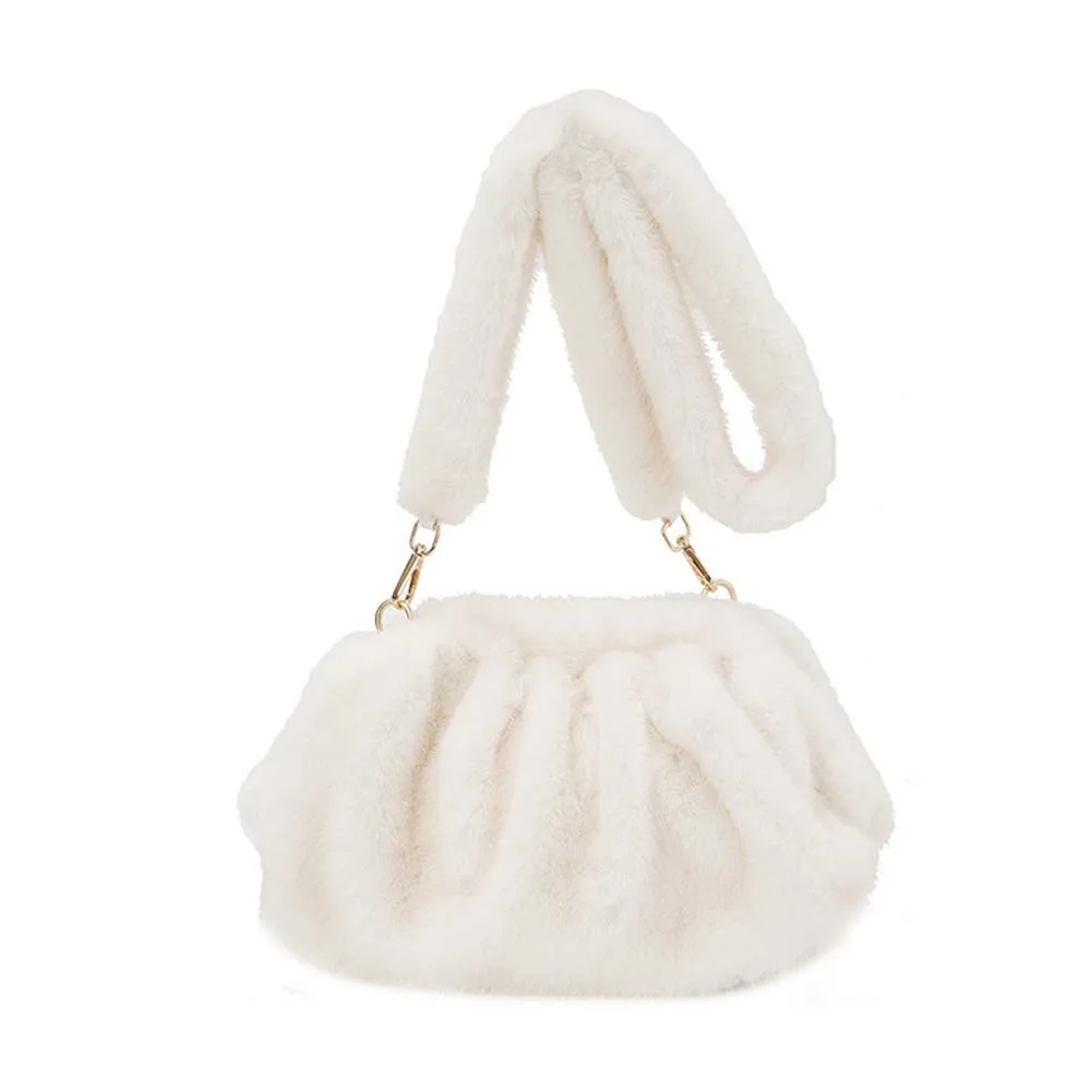 

Большая вместительная пушистая плиссированная сумка на плечо, пушистая однотонная сумка через плечо с облаком, сумка из сплава, полиэстера, норки, морщинистая сумка