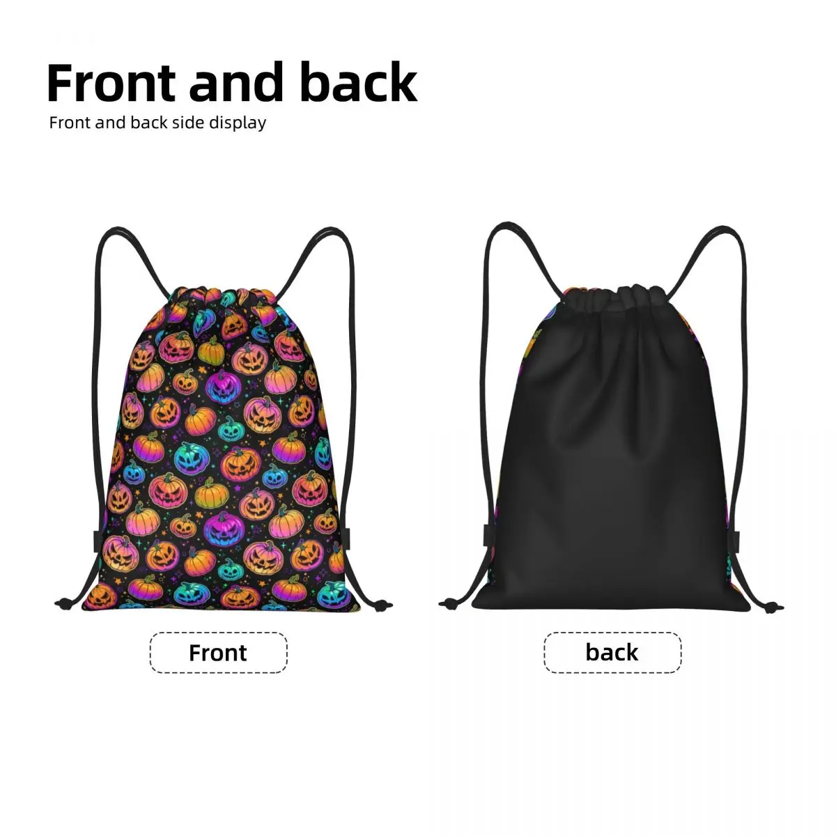 Custom Colorful Pumpkin Bats Star Moon Gothic Magic Mysterious Drawstring Backpack Bags Gym Sports Sackpack Sacks for Shopping