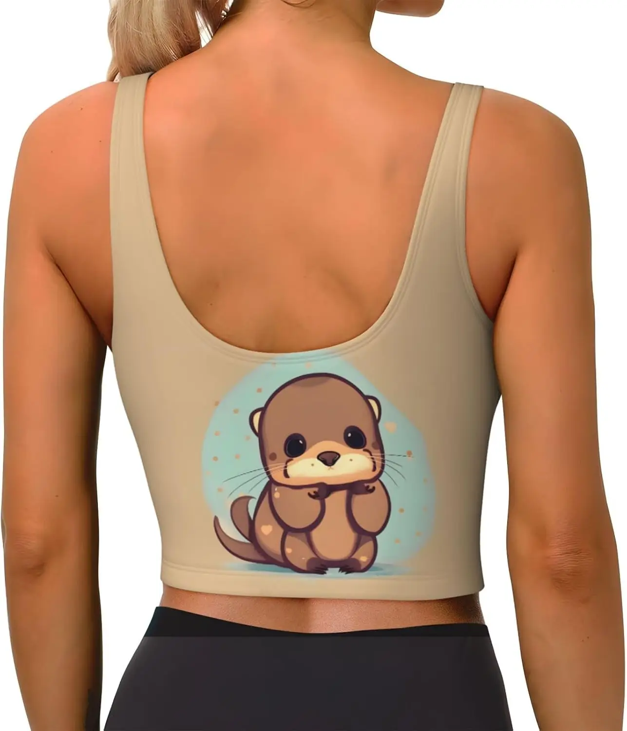 かわいいカワウソプリントのスポーツベスト、女性用、柔らかく通気性があり、フィットネスやカジュアルウェアに最適です。