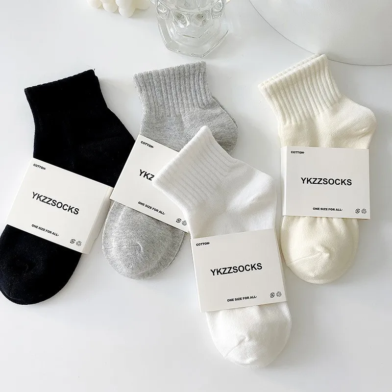 7 Pairs White Female Cotton Low-mid Calf Socks Sweat-absorbing Odor-resistant Thin Short Socks Spring Summer Girl School Socks