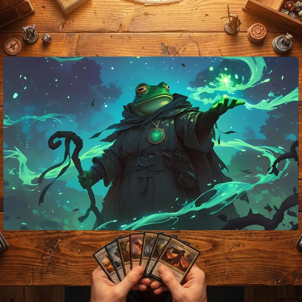 Cauldron Fire Frog Mage Mouse Pad Card Playmat Stitched with Magic Zones Game Mats for MTG/TCG Battle Mat