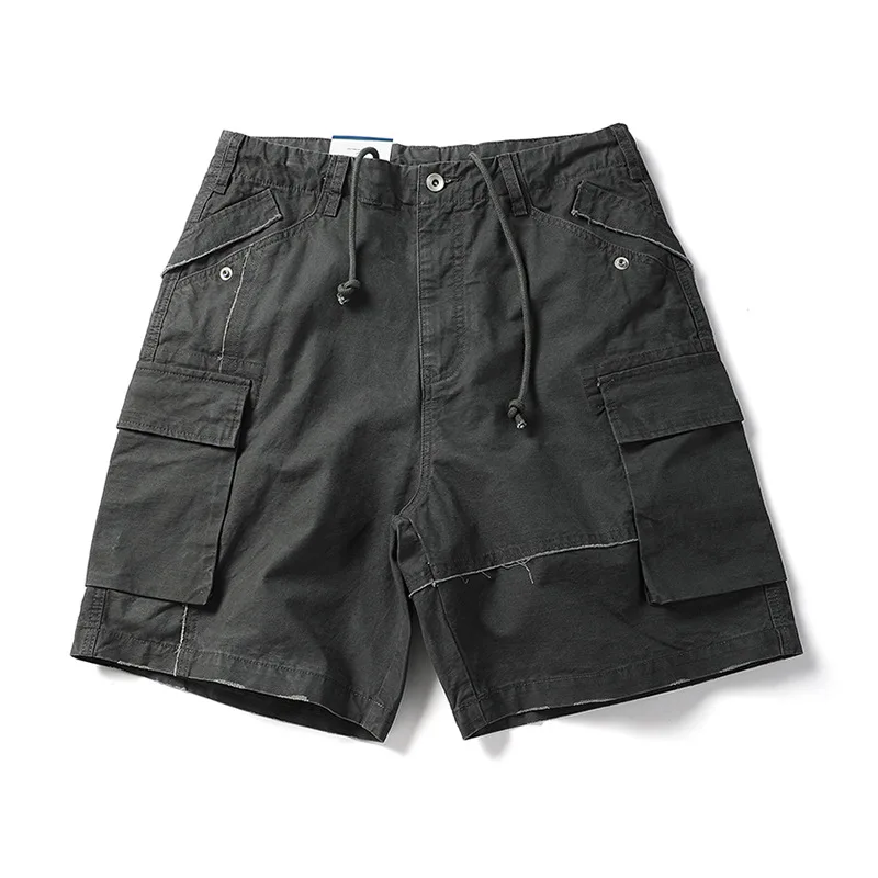 

Amekaji Japanese Retro Heavyweight Functional Large Pocket Cargo Shorts Summer Men's Streetwear 100% Cotton Loose Washed 5-Inch