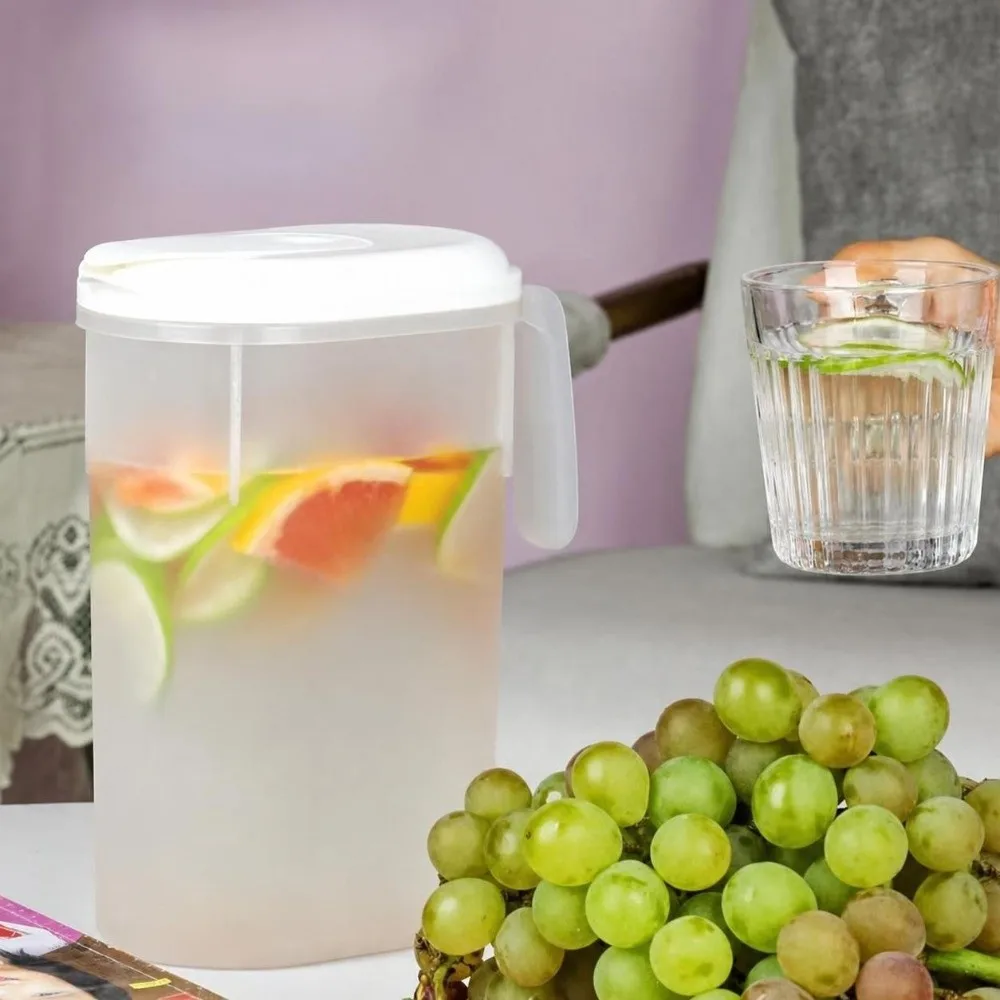 1800ml Water Jug Large Capacity Container Wide Mouth Iced Drink Container Food Grade Resin Transparent Visible Beverage Pitcher