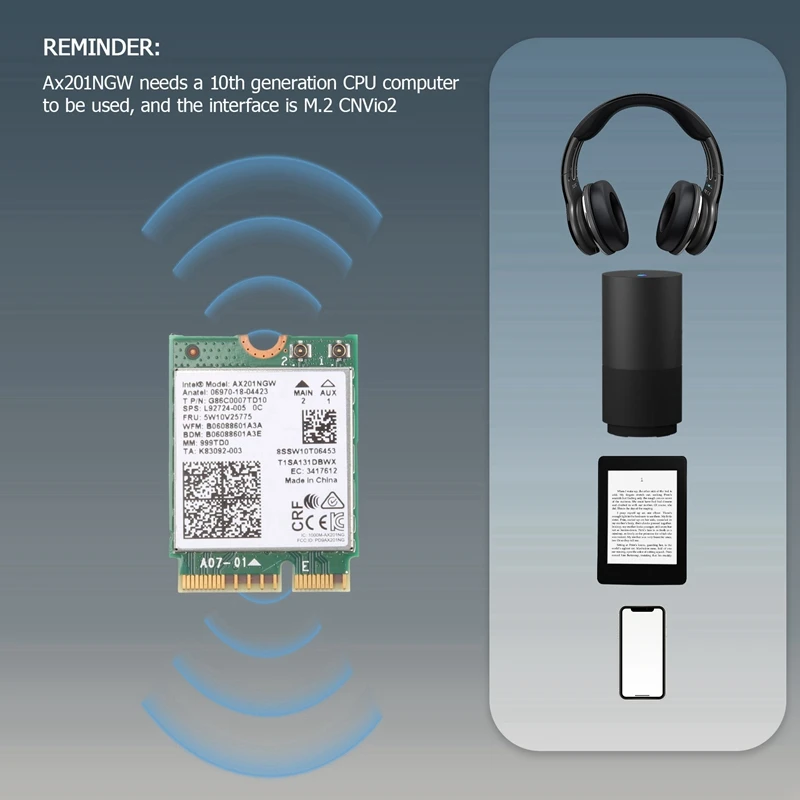 Wifi Card Ax201 Ngw With Antenna Wifi 6 3000Mbps M.2 Cnvio2 Bluetooth 5.1 Wifi Adapter For Windows10