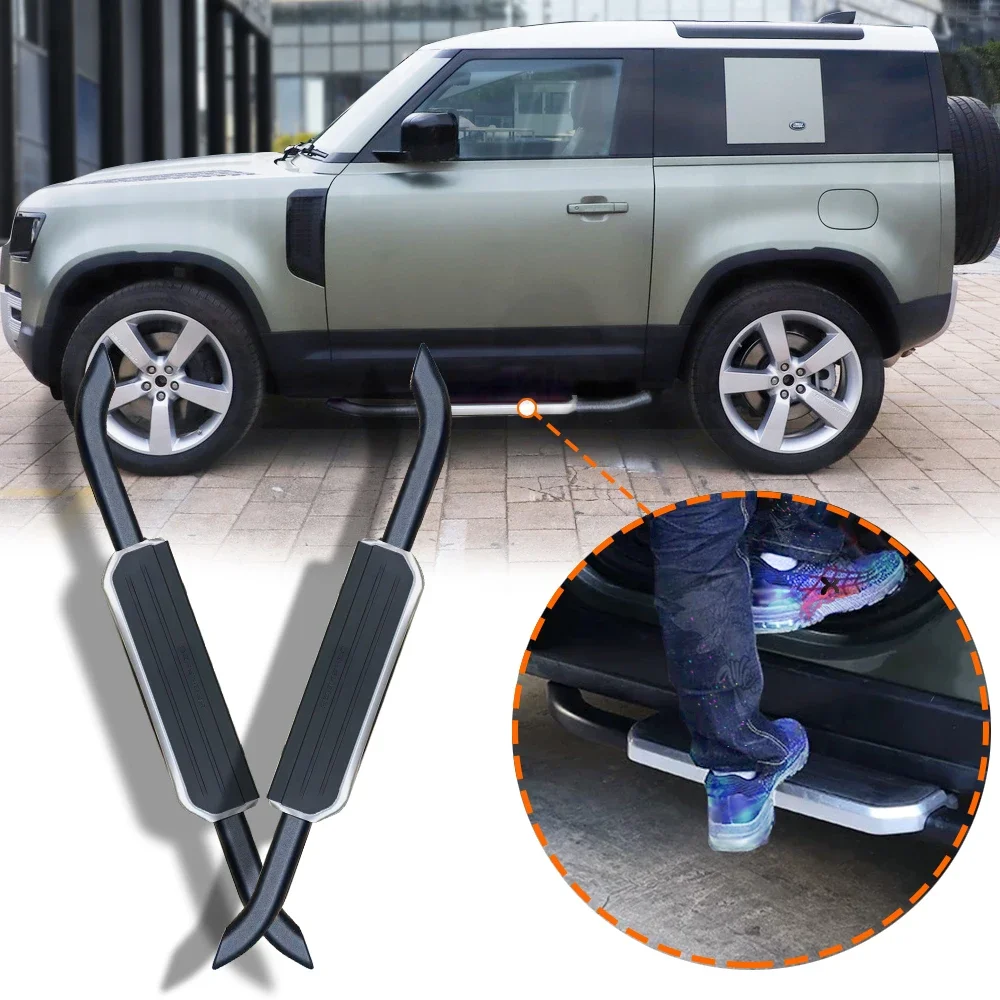 

2020 2Pcs left right steel side steps for land rover defender 90 running board