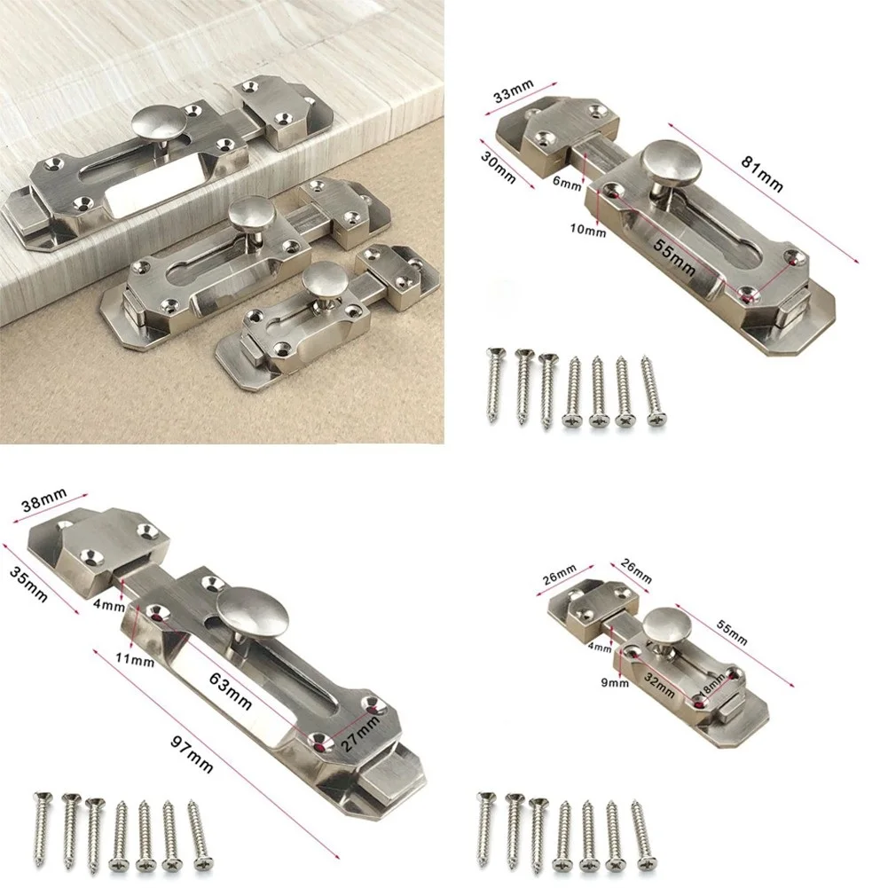 3/4/5inch Door Slide Bolt for Internal Wooden Doors and Cabinets Reliable Latching Mechanism with Metal Knob and Guide System