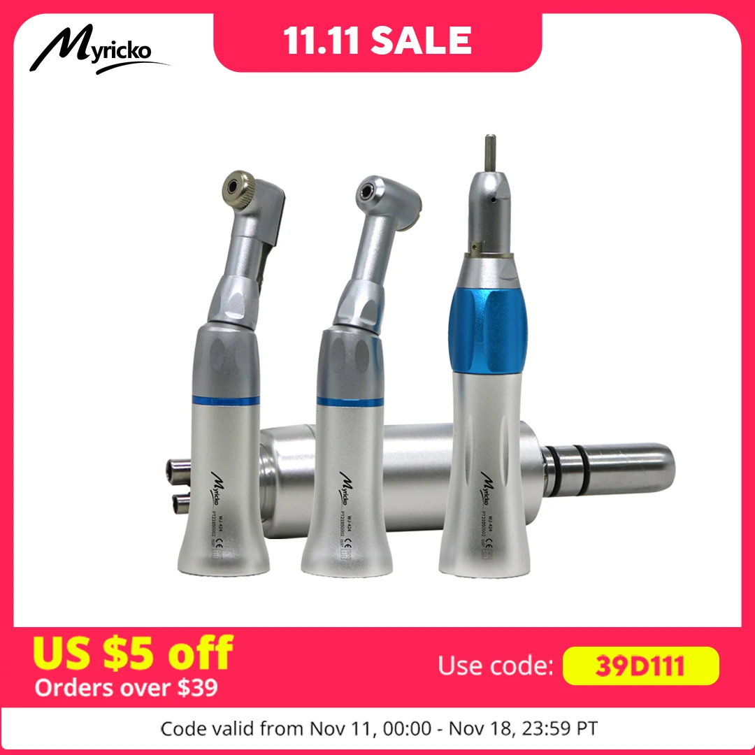 Myricko Style Dental Slow Low Speed External Single Water Spray Contra Angle Straight Air Motor Handpiece 4 Holes