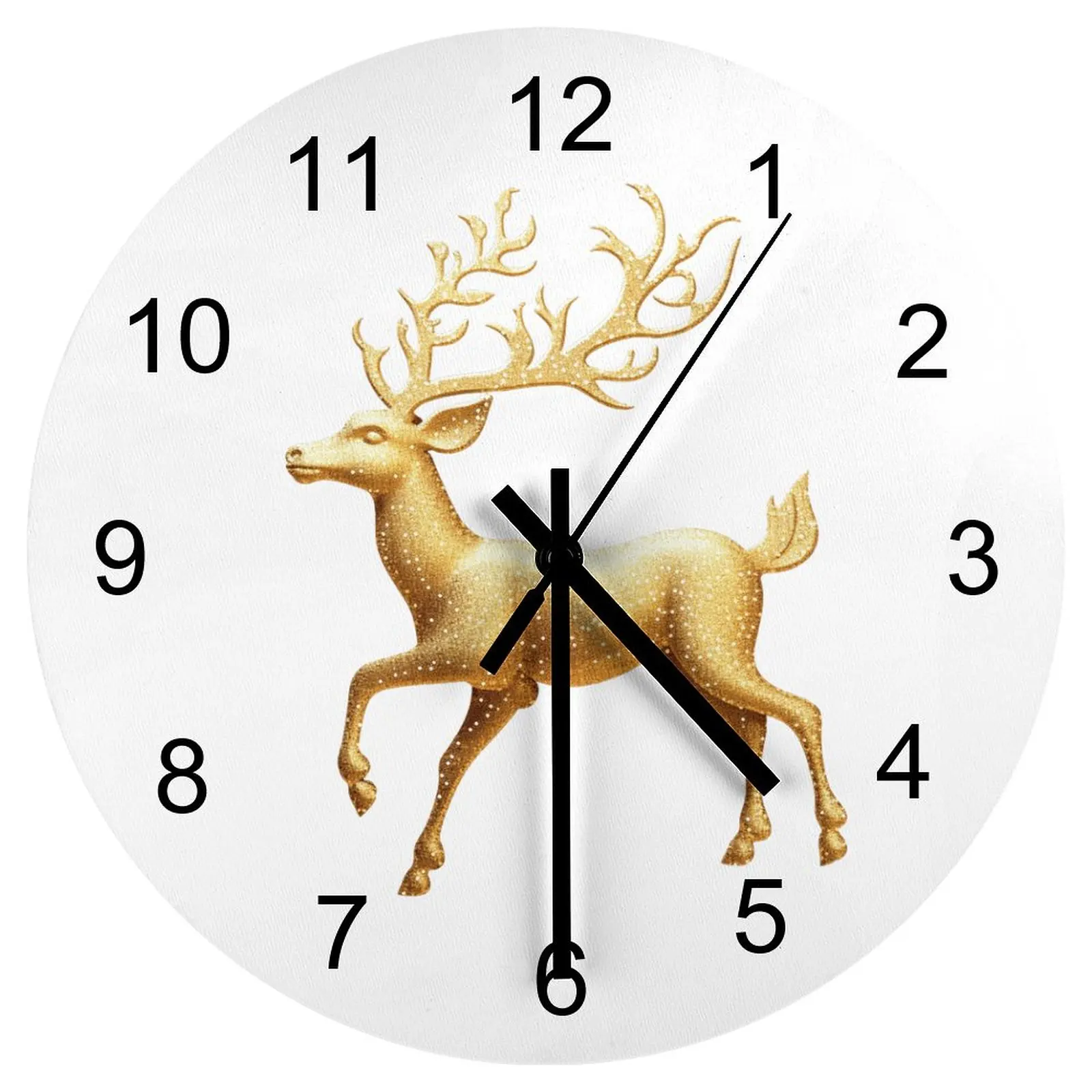 

Hallway Wall Clock Christmas golden deer Clocks 12 inch Mute Wood Round Creative Slim Profile Sporty