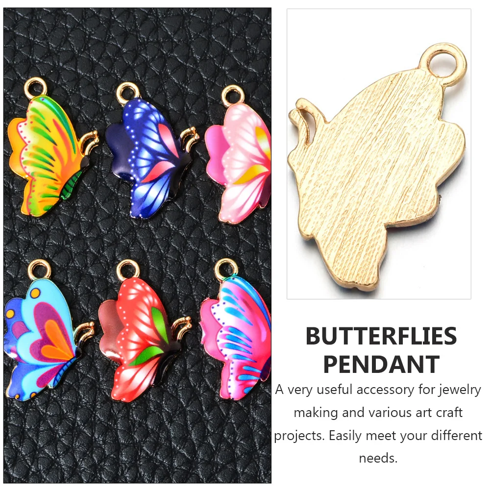 

20pcs Colorful Butterfly Pendant Alloy Jewelry Accessories Women's Charm Necklace DIY Craft Projects Gifts Art Supplies