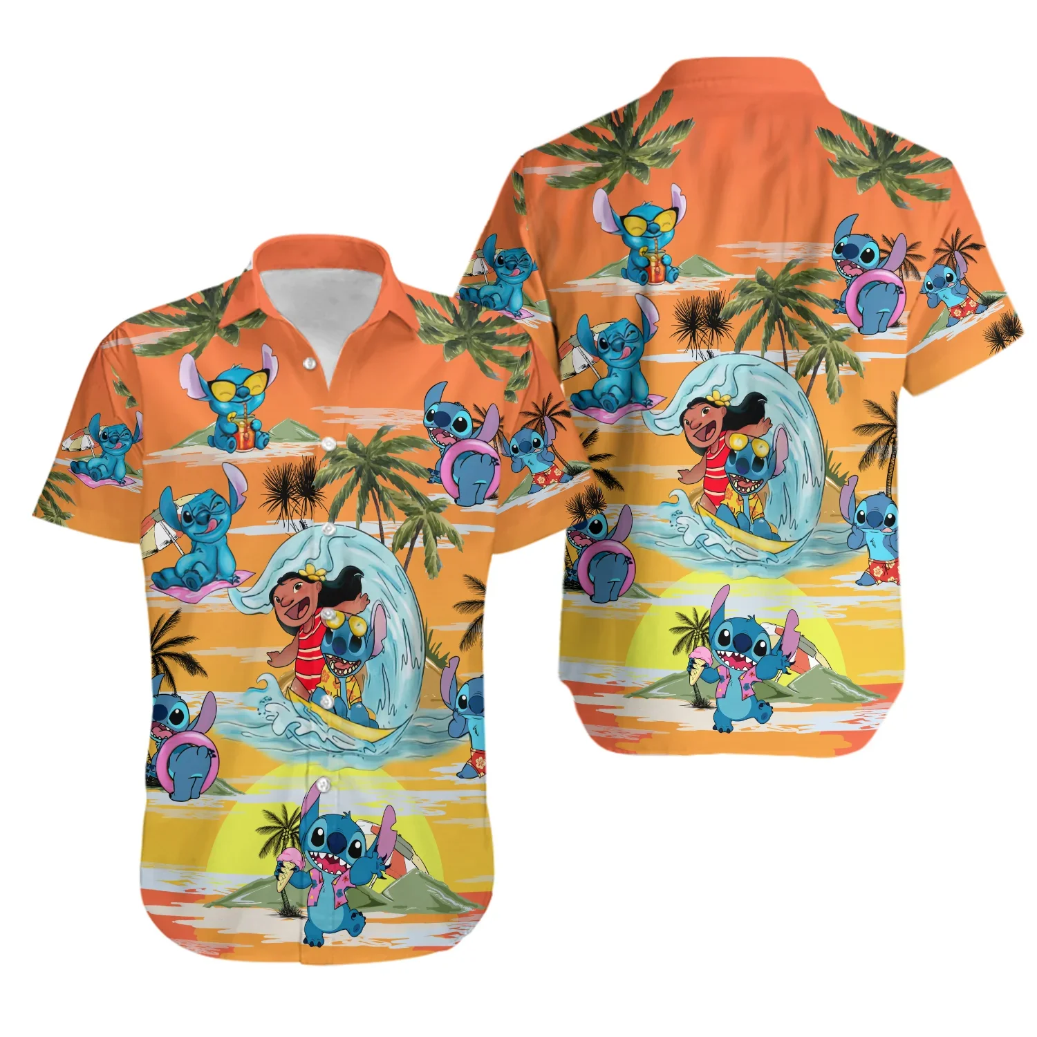 Stitch And Lilo Surf Hawaiian Shirt For Men\'s Disney Hawaiian Shirt Casual Summer Stitch Men Women Short Sleeve Button Up Shirt