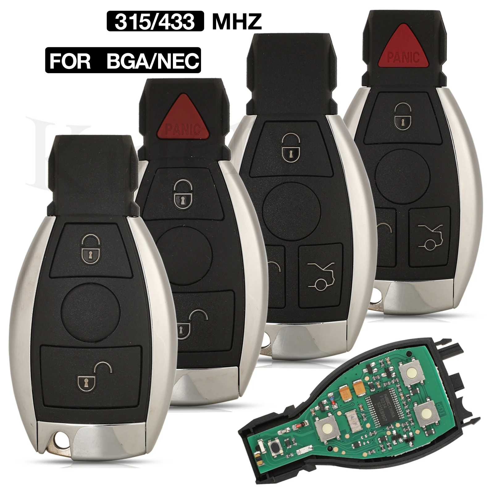 

jingyuqin BGA Style 2/3/4 BTN Keyless Entry Remote Car Key 315/433MHz For Mercedes For BENZ E S After 2000 NEC Fob Replacement