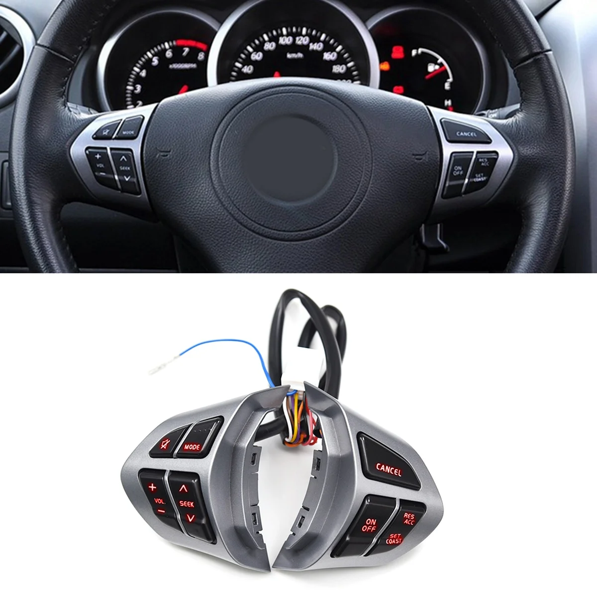 

Rare Steering Wheel Audio Radio Cruise Control Switch Red Backlight Silver Plastic Replacement For Suzuki Grand Vitara