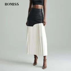 ROMISS Solid Casual Patchwork gonna in pelle per le donne a vita alta pieghe impiombate temperamento gonne stile moda femminile