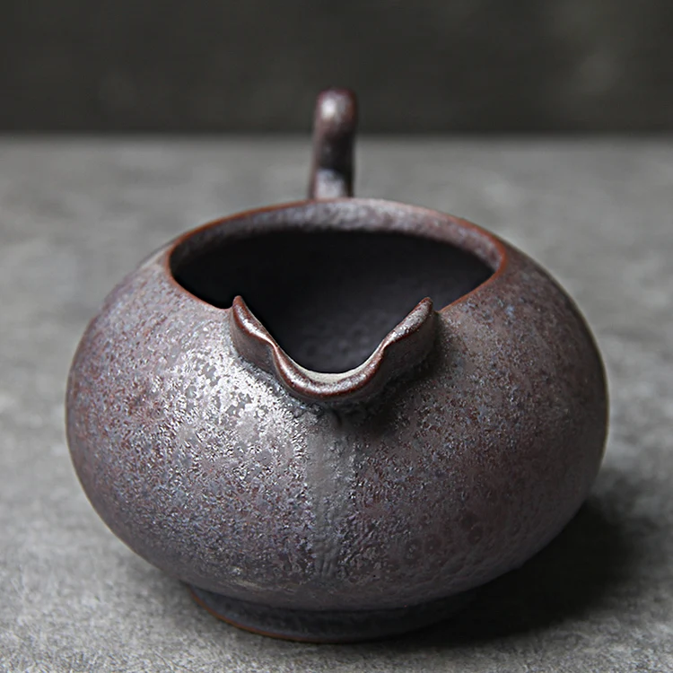 Handmade Rough Pottery Fair Cup, Japanese Ceramic Tea Divider, Rust Glazed Wood Fired Pu Erh Large