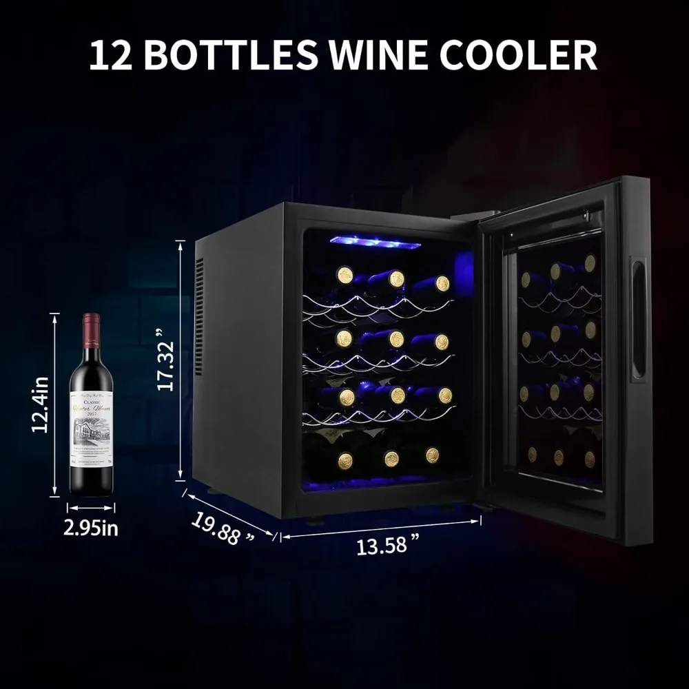 12 Bottle Wine Cooler Refrigerator, Compact Mini Wine Fridge with Digital Temperature Control Operation Thermoelectric Chiller