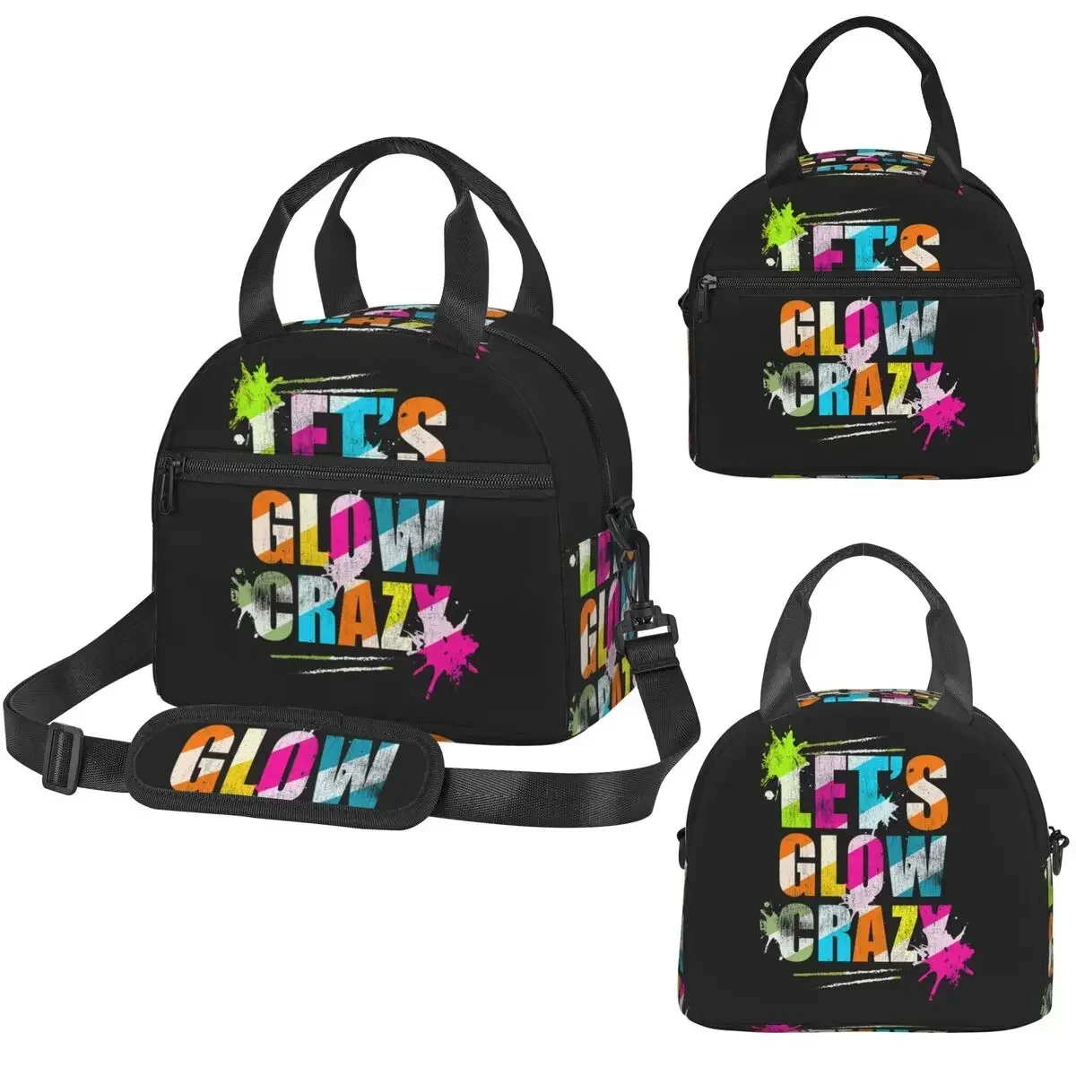 Let's Glow Crazy Neon Party Light Rave Insulated Lunch Bag for Kids School Cooler Thermal Box Tote Leakproof Lunch Boxes
