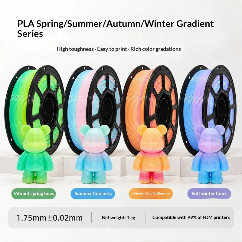 PLA Rainbow Filament 1.75mm 1kg Gradient Multicolor Macaron FDM 3D Printer Material Spool Printing Compatible Refill