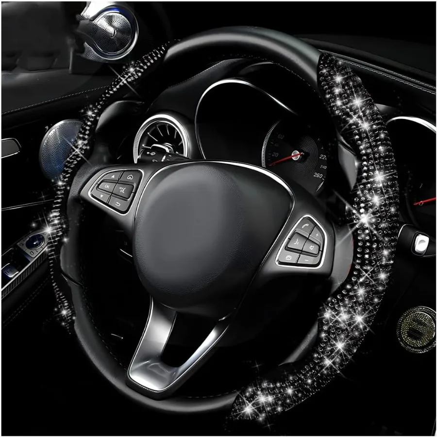 

2 PCS Steering Wheel Cover 15 Inches Crystal Diamond Bling Cover for Auto Steering Wheels Safety NonSlip Universal Fit Sparkly