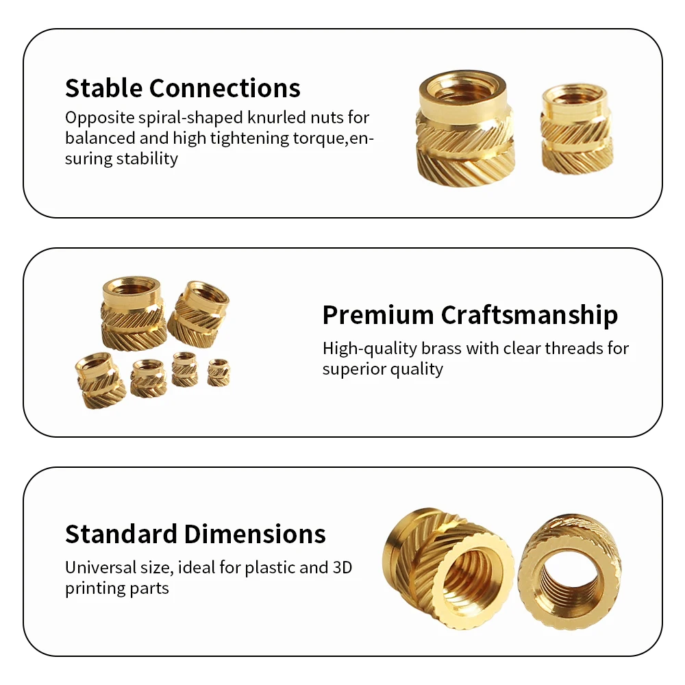 Brass Threaded Insert Nut Kit M2 M2.5 M3 M4 M5 M6 Hot Melt Heat Knurled Embed Injection Copper Insert Nut 3D Print Plastic Nuts