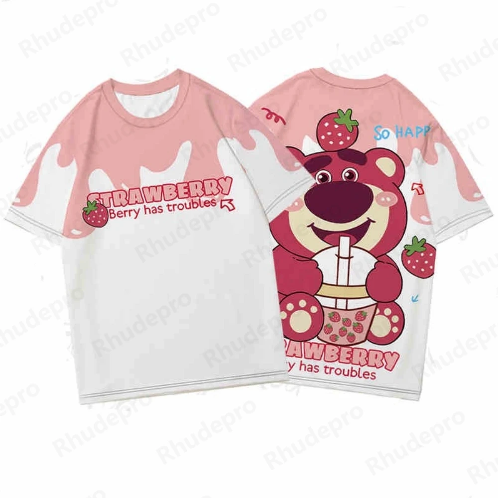 

Disney Summer Men Women Strawberry Bear T-Shirt 3D Printed Tops Tees Male Casual Crew Short Sleeve Clothing Fashion Streetwear
