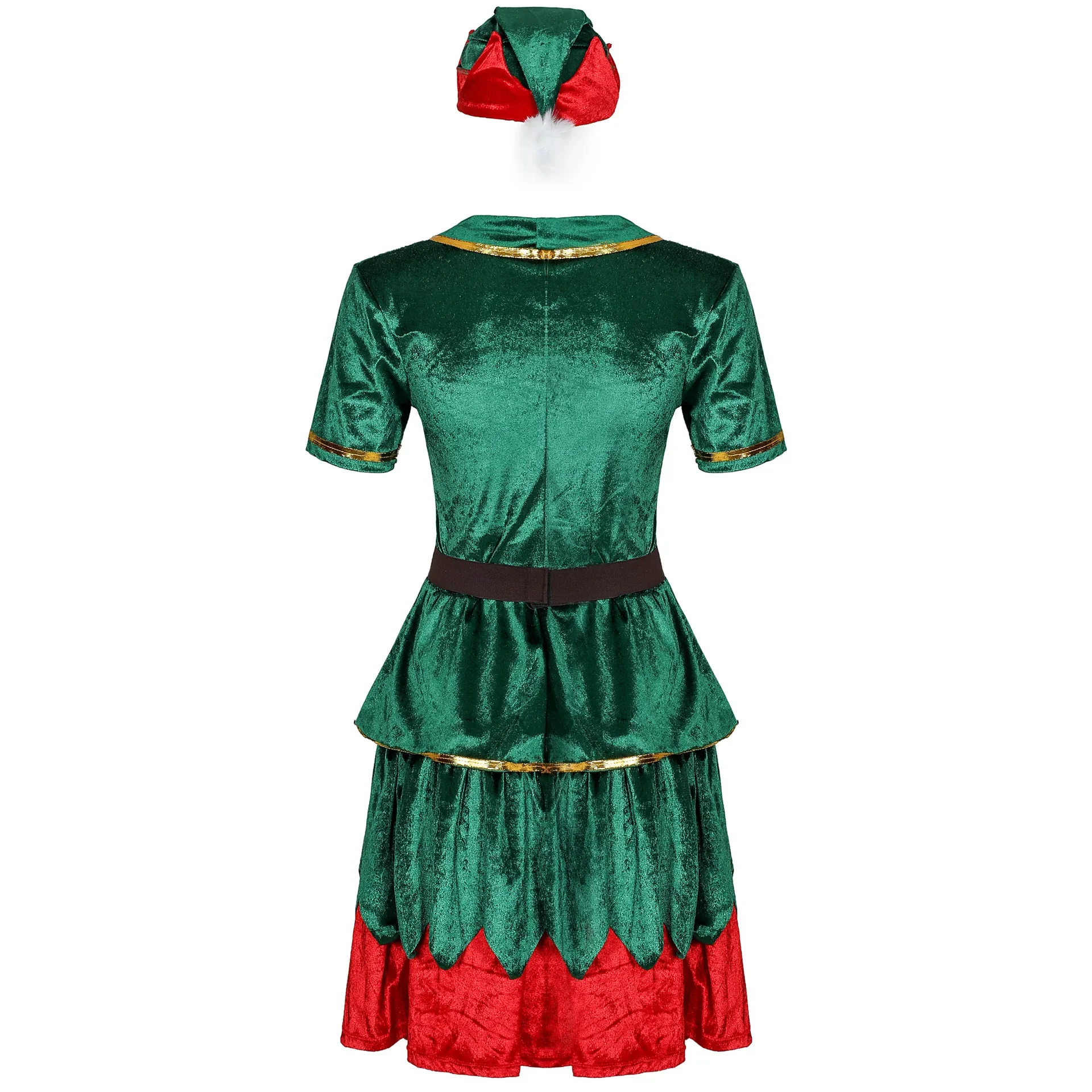 Men Women Christmas Green Elf Costume Cosplay Family New Year Party Clothes Santa Claus Helper Elf Couple Suit