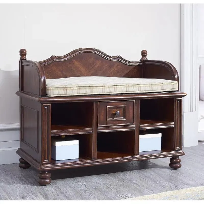 American Wooden Hand Carved Shoe Cabinet Classic Living Room Entrance Decorative Locker