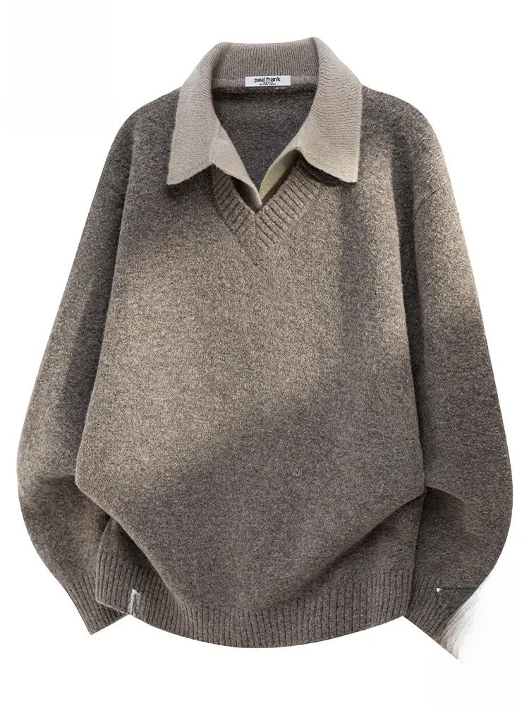 

PaulFrank M Ne Knitted Sweater with Patchwork And Collar Autumn Winter Warm Casual Sle Polyester Blend Long Sve