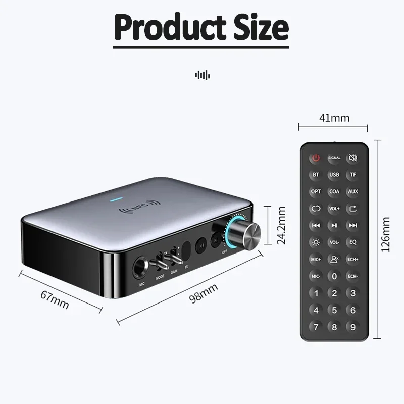 Receptor transmisor Bluetooth 5,0, adaptador de Audio inalámbrico RCA Coaxial óptico estéreo NFC con conector auxiliar de 3,5mm + micrófono para cantar en TV
