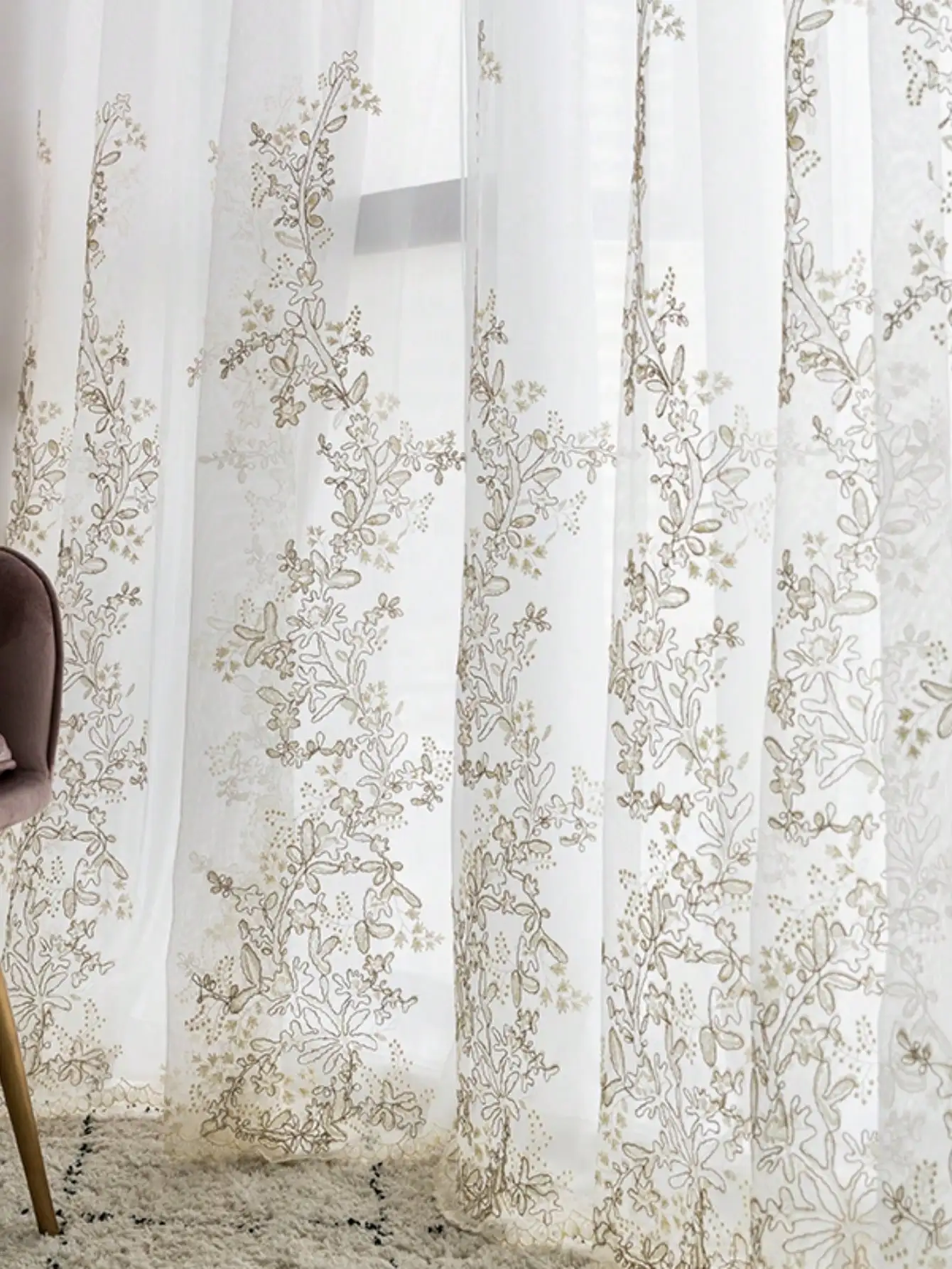 European embroidery white gauze curtains free perforation elegant court style half blackout sheer curtains for living room