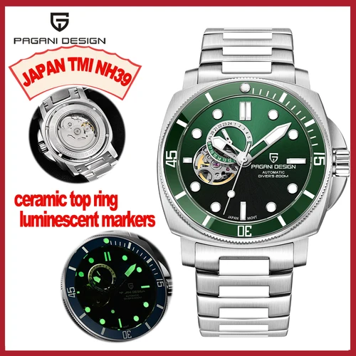 PAGANI DESIGN-Reloj de pulsera de acero inoxidable para Hombre, accesorio masculino resistente al agua con mecanismo automático de zafiro, estilo elegante, PD1736, 2024