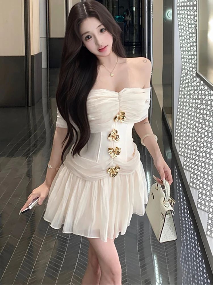 Vrouwen Solid Mesh Diamanten Chique Borst Wikkelen Sexy Mini Jurk Zomer Elegante Luxe Jurk 2025, Koreaanse Vintage Bodycon Galajurk