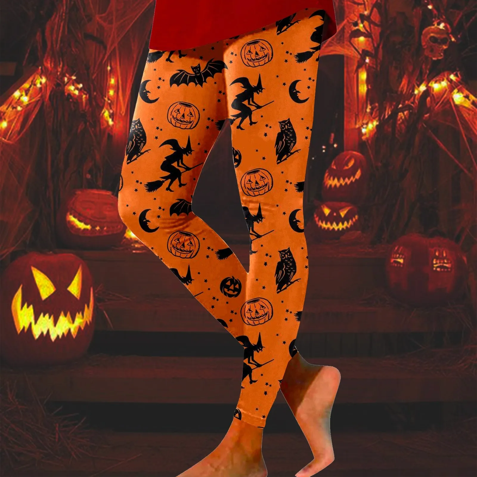 Ladies Leggings Spring Autumn Cartoon Bat Pumpkin Print Skinny Pants Girls Pencil Pants Kids Trousers Children Halloween Clothes