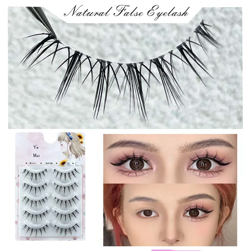 Eye Makeup 5 Pairs False Eyelashes Natural Wispy Cross Lash Extension 3D Bunch Japanese Fairy Little Devil Cosplay Daily Dating