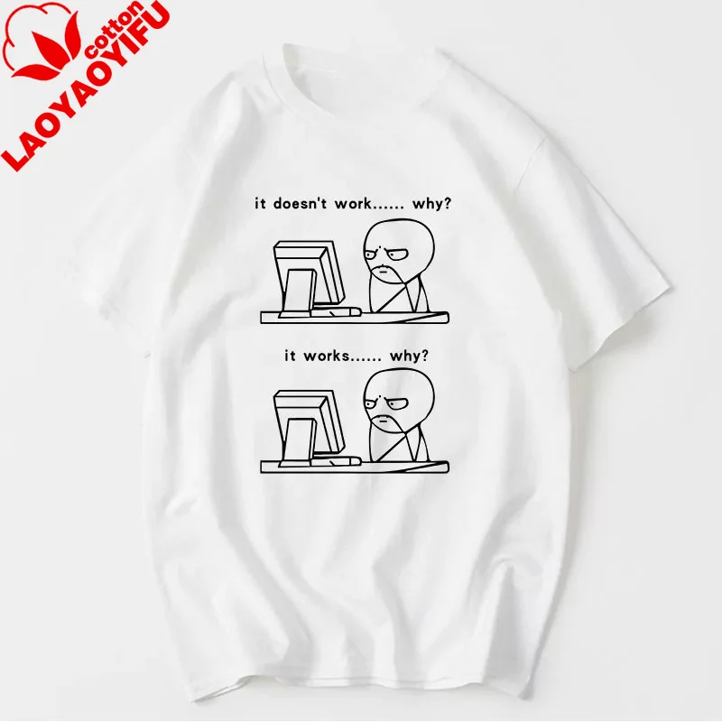 Summer Programmers While Coding Programmers Write Code Pure Cotton Short-sleeved T-shirt Clothes Gifts for Men Graphic Tee
