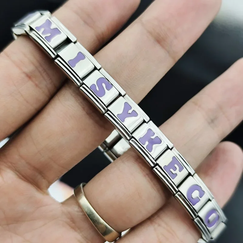 2024 New DIY Italian Bracelet 9mm Charm Youth Style Y2k Stainless Steel Sexy Purple 26 English Letter Module Gift