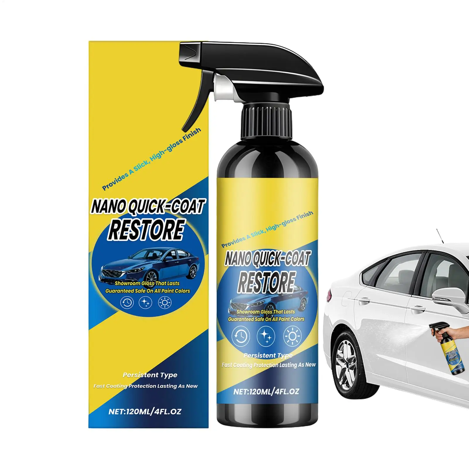 Spray de Cera Automotiva 120ml de Alto Brilho e Longa Duração, Agente de Revestimento Cerâmico Rápido para Exterior, Faróis, Acabamentos, Barcos e Motocicletas