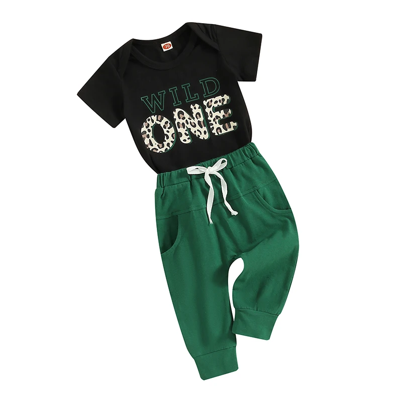 Infant Baby Boy First 1st Birthday Outfit Short Sleeve Romper Pants Set Boy Wild One Birthday Outfit