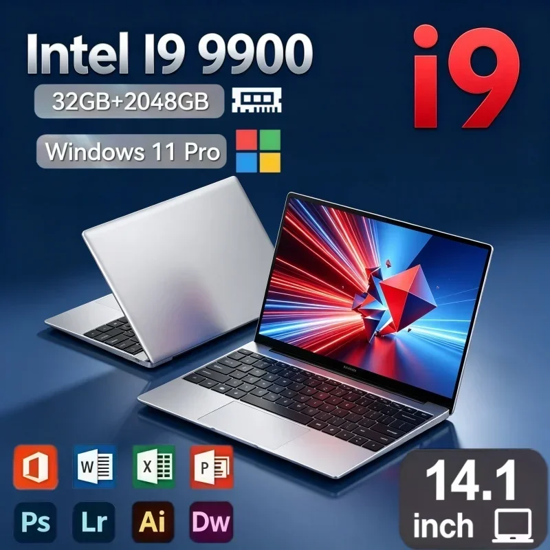 Windows 11 Ultra‑Thin 14.1 Inch Laptop 2026 New Intel Core I9‑9900 32GB RAM 2TB SSD Portable Gaming Office Notebook PC For Game