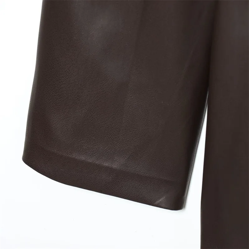 Trendy lange kunstleren damesjas herfst 2025, mode, sexy bovenkleding met riem voor stijlvolle casual gelegenheden