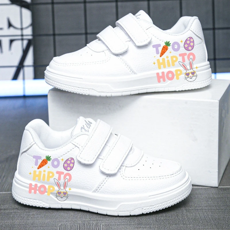 JGSHOWKITO Kids White Shoes for Boys Girls Cartoon Rabbit Prints Fashion Classic Children Students Skate Sneakers Soft Non-slip