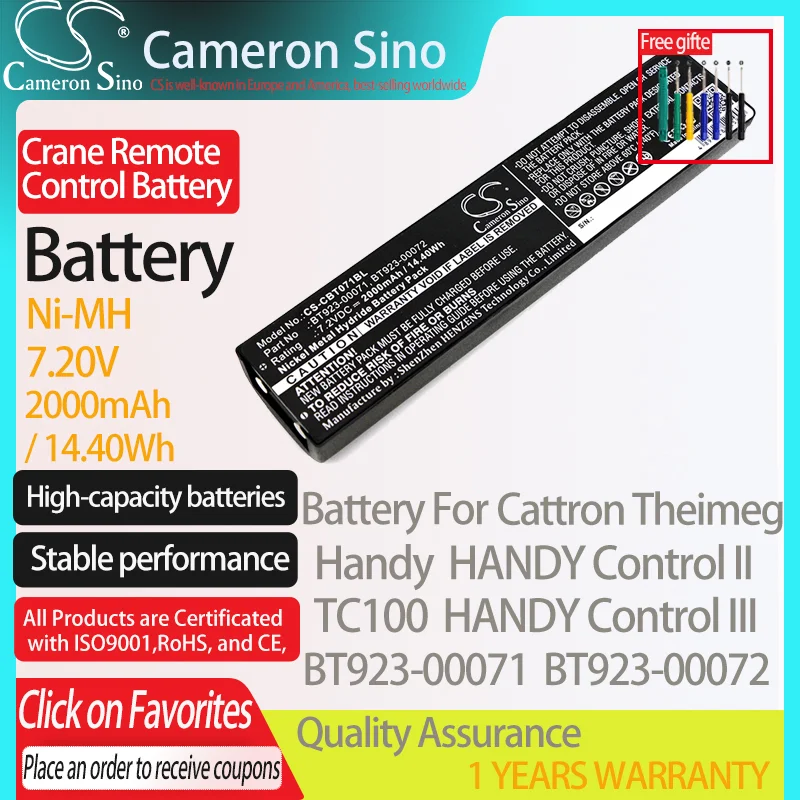 CameronSino Battery for Cattron Theimeg Handy TC100 HANDY Control II III Fits BT923-00071 Crane Remote Control Battery 2000mAh