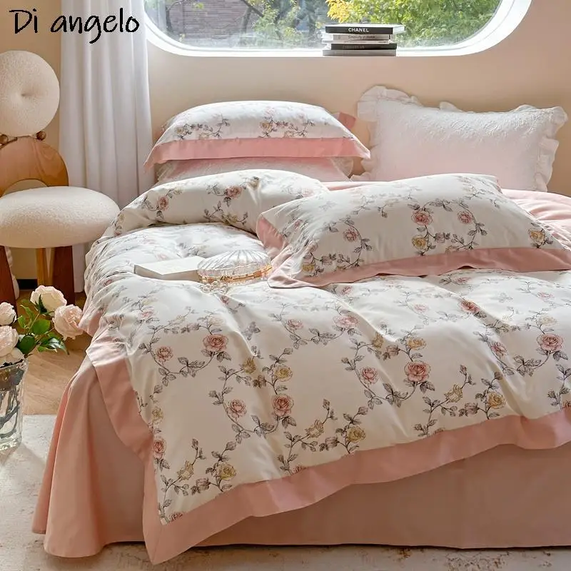 European Digital Printing Duvet Cover, 600TC Egyptian Cotton, Warm Bedding Set, Bed Sheet, Pillowcase, High Quality, 4Pcs/L