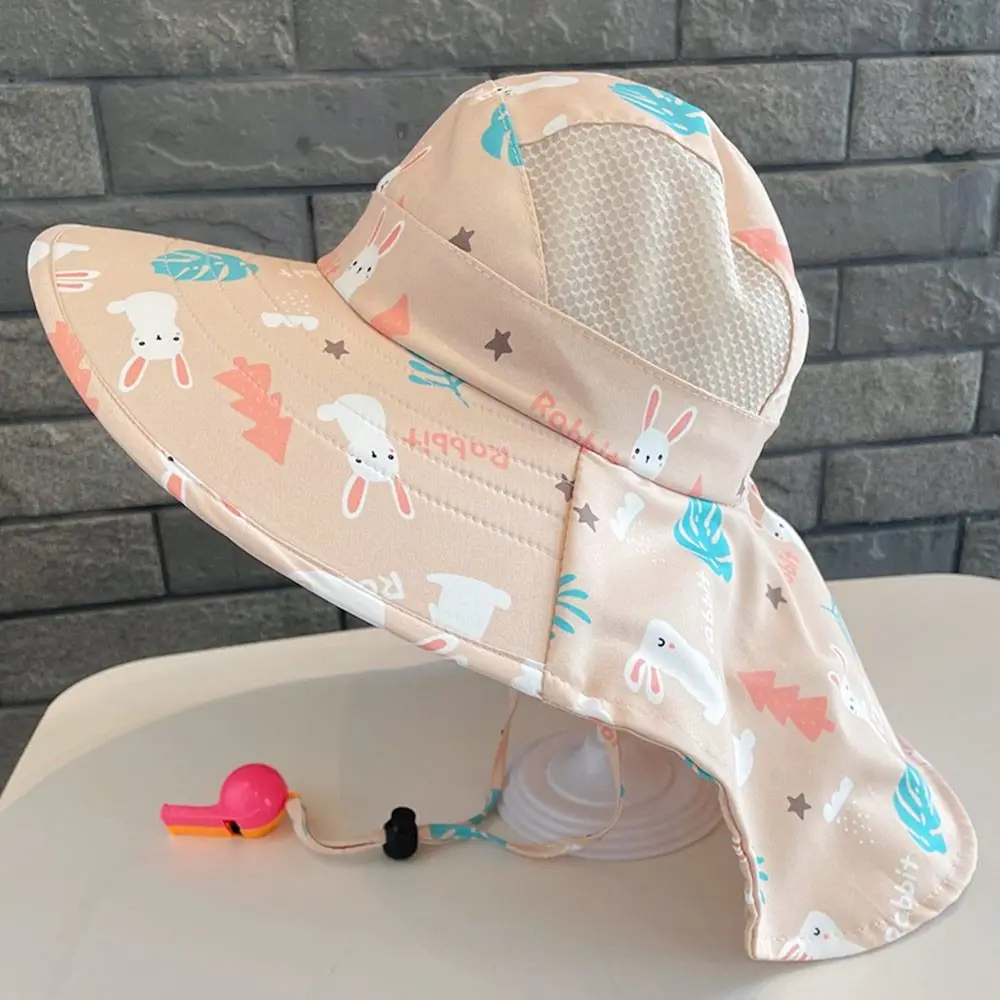 Spring Summer Baby Sun Hat Bucket Cap With Whistle For 3-10Years Girls Boys Outdoor Neck Ear Cover Anti UV Kids Beach Caps