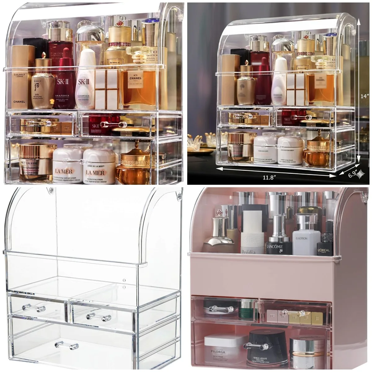 

Clear Professional Large Cosmetic Makeup Organizer Bathroom Storage Display Case with Drawers