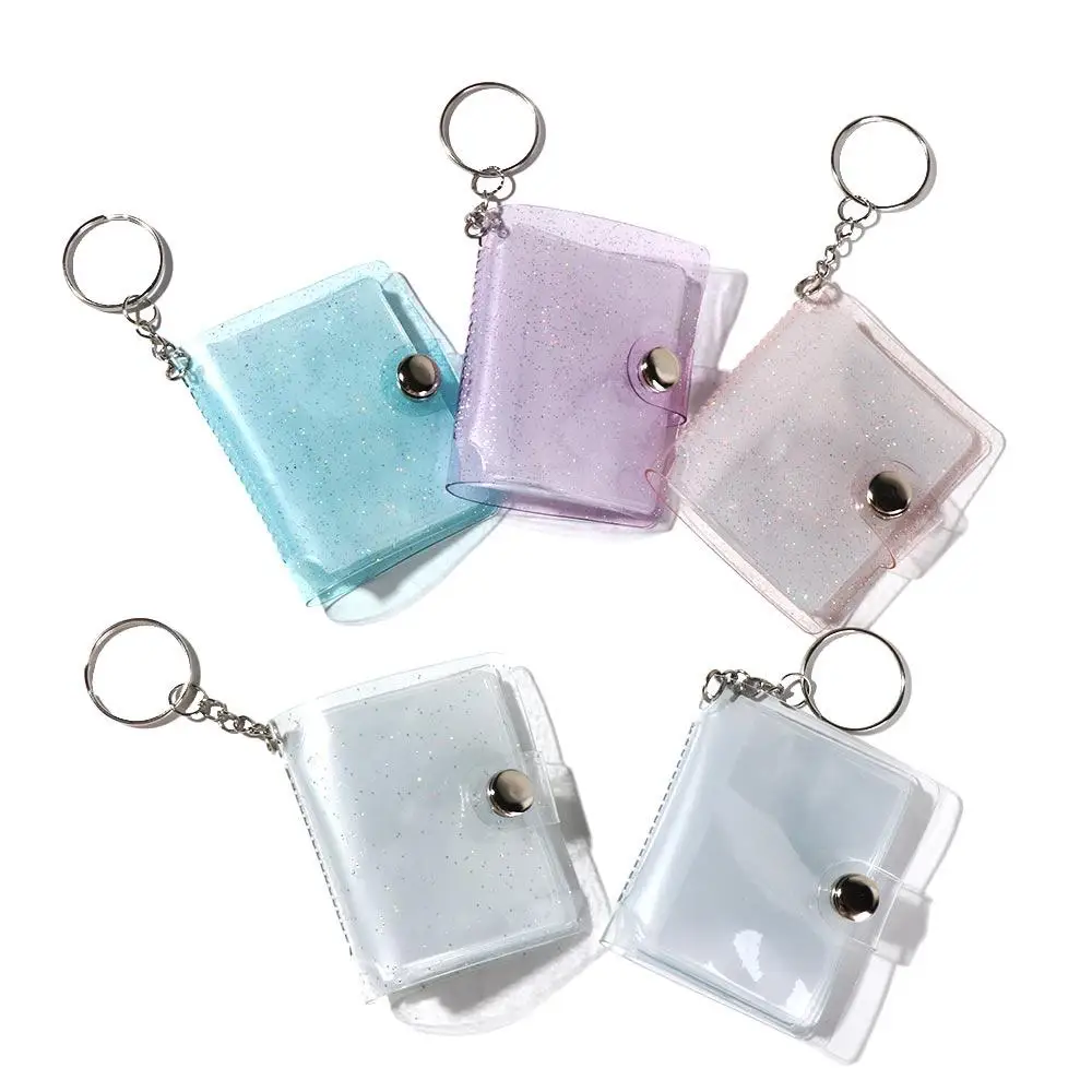 Mini Photo Album 1/2 Inch Storage Photo Card Holder Portable Pocket PVC Album with Keychain Backpack Hanging